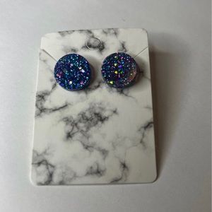 Round Glittery Midnight Blue Studs
